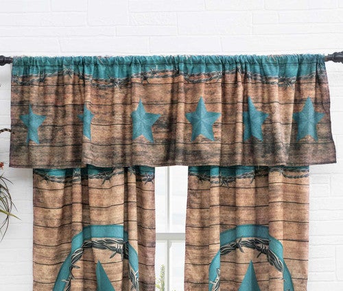 Turquoise Star & Barbed Wire Lined Valance