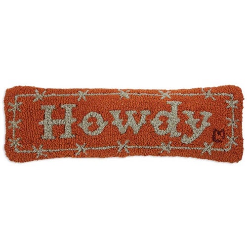 Orange Howdy Hooked Wool Rectangle Pillow