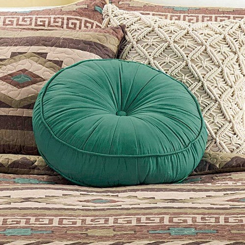 Round Blue Tufted Pillow