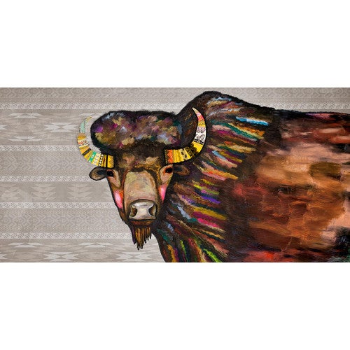 Plains Buffalo on Tribal Cream Canvas Print