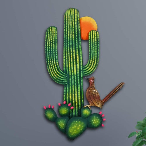 Cactus & Roadrunner Metal Wall Art
