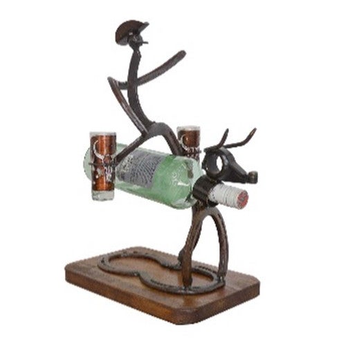 Rustic Bull Ride Bottle Holder & Shot Glass Set