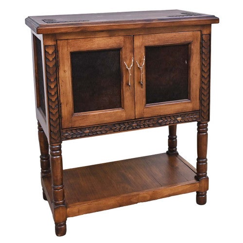 Rustic Ranch Cowhide Bar Cabinet