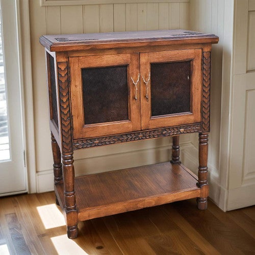 Rustic Ranch Cowhide Bar Cabinet