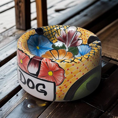 Orange Flower Dog Bowl