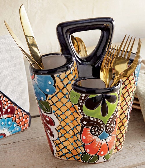 Blue Flower Talavera Cutlery Caddy
