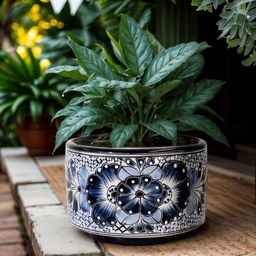 Blue Flower Wheel Planter