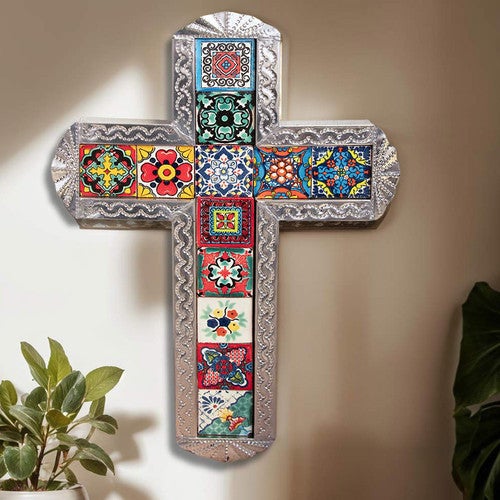 Colorful Mosaic Cross Wall Art
