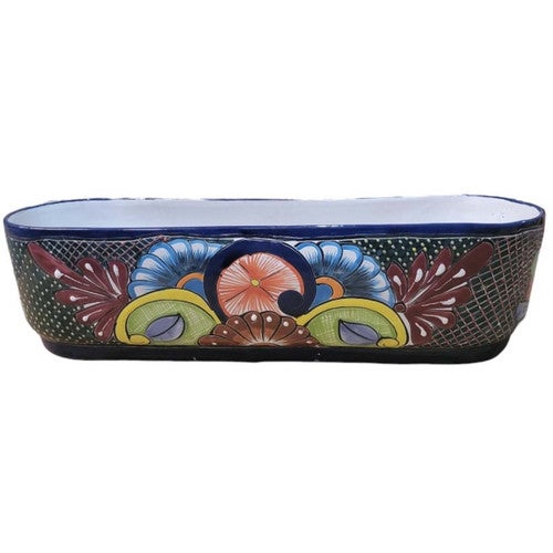 Green Flower Oval Planter