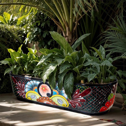 Green Flower Oval Planter