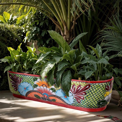 Blue Flower Oval Planter