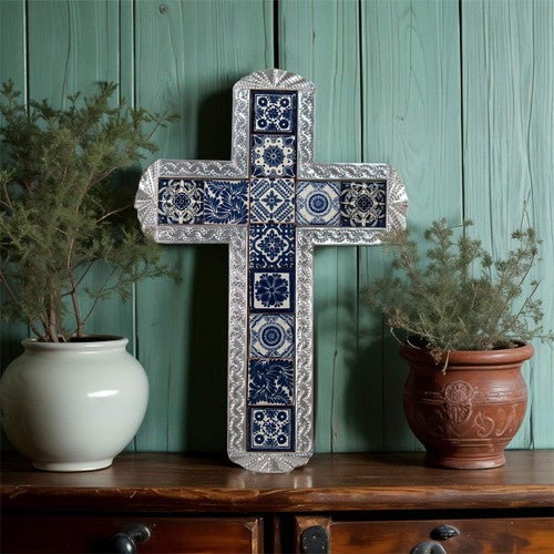 Blue Mosaic Cross Wall Art