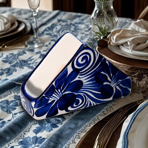 Cobalt Flowers Napkin Holder