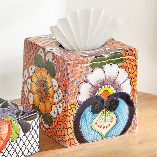 Canyon Glow Talavera Tissue Box Cover - Square