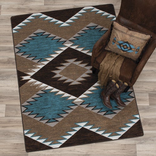 Southwestern Diamond Teal & Brown Rug Collection