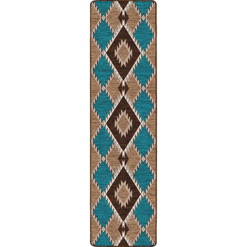 Southwestern Diamond Teal & Brown Rug - 2 x 8