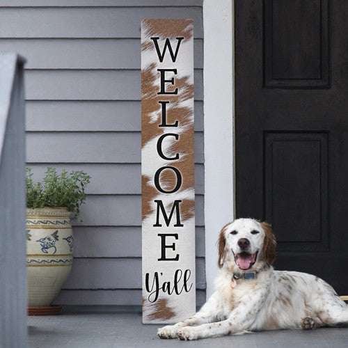 Cowhide Welcome Y'all Sign