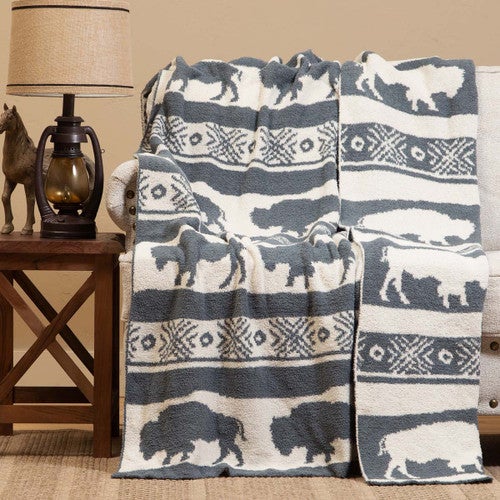 Gray Bison Stretchy Throw