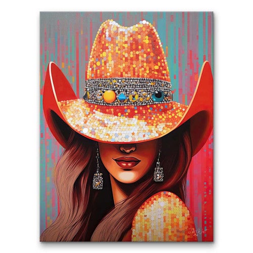 Coral Rhinestone Cowgirl Wall Art