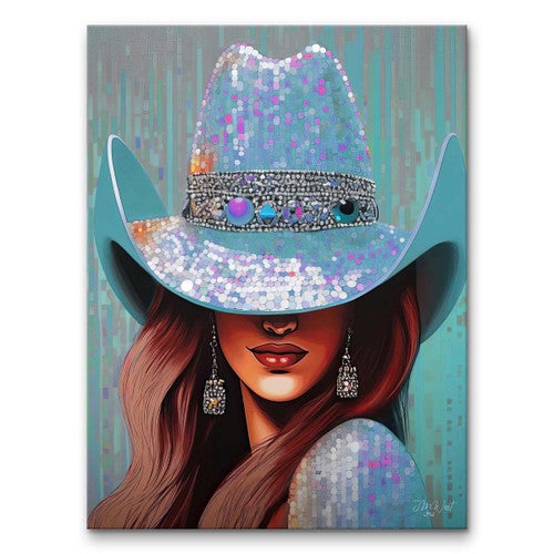 Blue Rhinestone Cowgirl Wall Art
