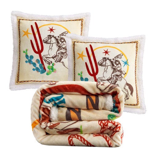 Western Adventure Throw & Rider's Salute Pillows Set (3pc)