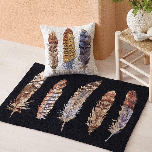 Twilight Feathers Hooked Wool Pillow & Rug