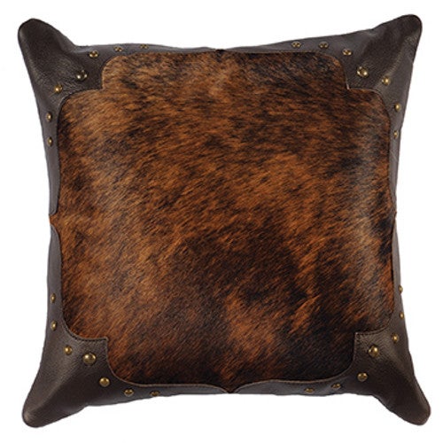 Dark Brindle Leather Pillow - Fabric Back