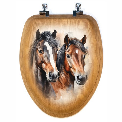 Dual Horse Wood Toilet Seats