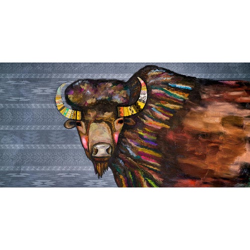 Plains Buffalo on Tribal Blue Canvas Print