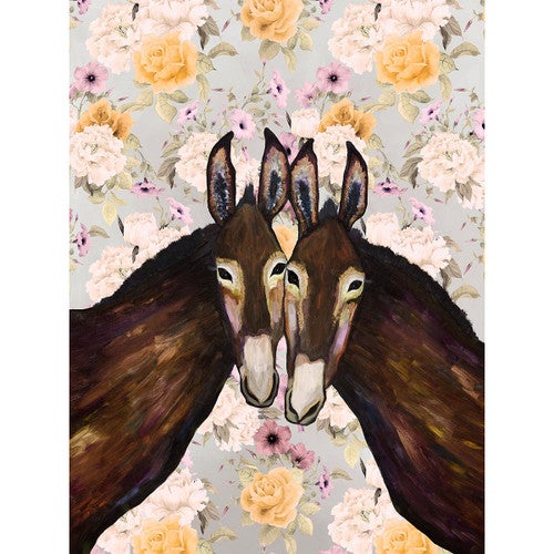 Donkey Pair with Flowers Canvas Print