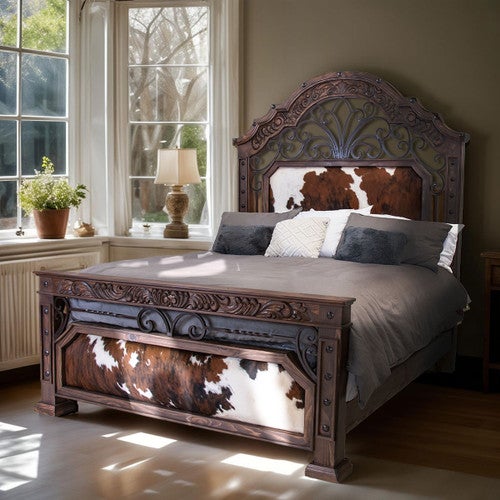 Cattle Baron Iron & Cowhide Bed