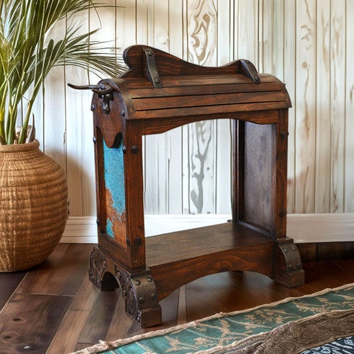 Natchez Wood & Copper Saddle Stand - Turquoise Finish
