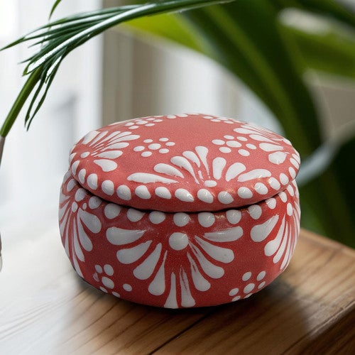 Mojave Talavera Trinket Box - Pink & White