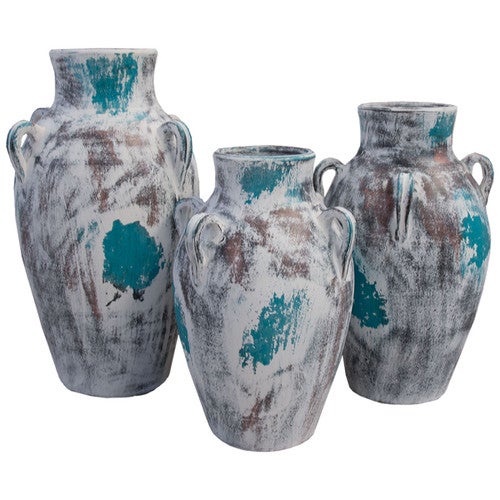 Seminole Valley Turquoise & White Pots - Set of 3