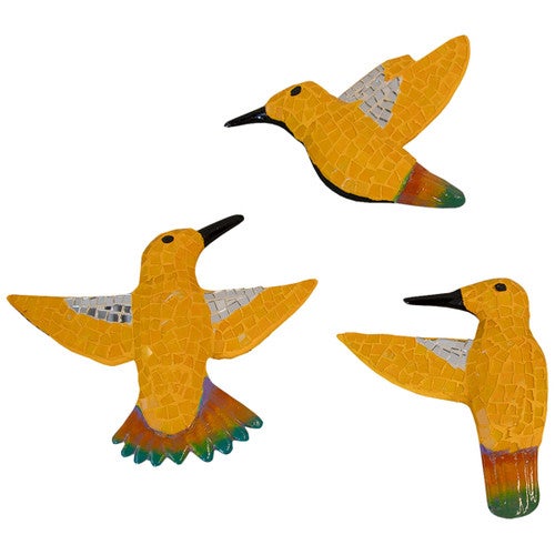 Mosaic Hummingbirds Yellow Wall Decor - Set of 3