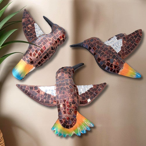 Mosaic Hummingbirds Brown - Set of 3