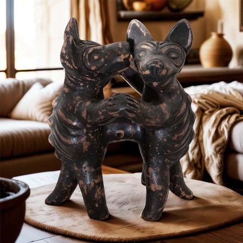 Western Dancing Dogs Clay Sculpture