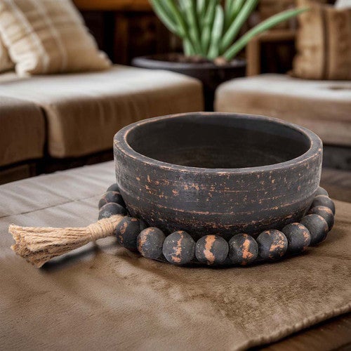 Blackwash Beaded Clay Bowl