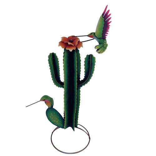 Cactus & Hummingbird Duo Sculpture