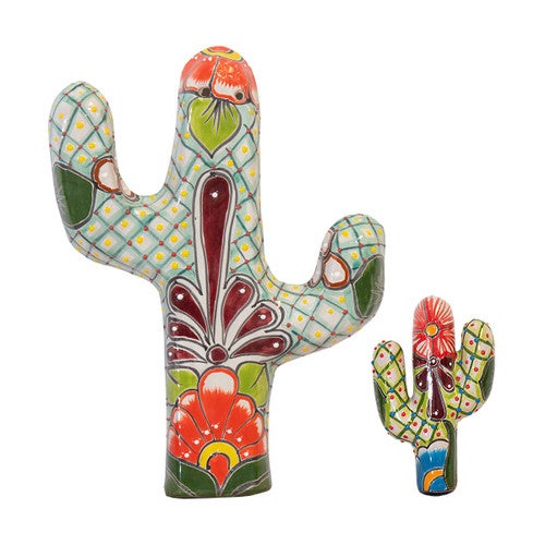 Green Talavera Cactus Wall Art - Set of 2
