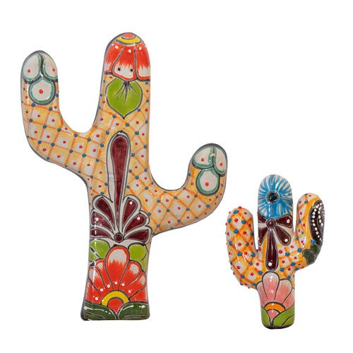 Yellow Talavera Cactus Wall Art - Set of 2
