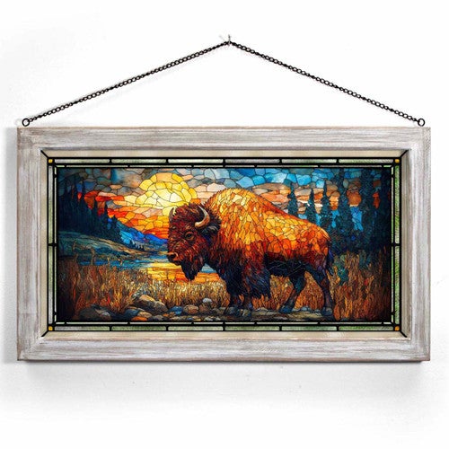 Bison Sunset Stained Glass Art