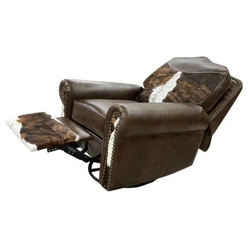 Frontiersman Swivel Recliner - Kodiak Bear Leather & Exotic Dark Cowhide