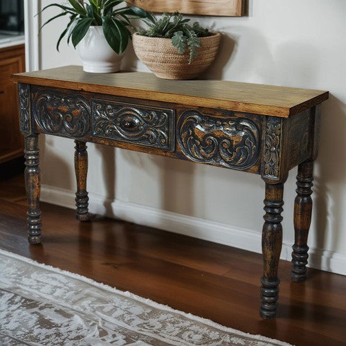 Lewiston Carved Console Table - Black