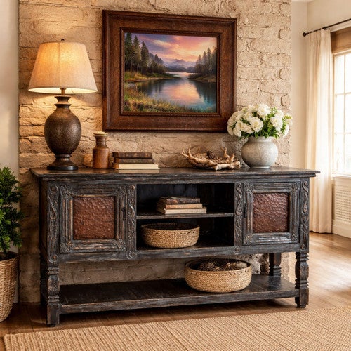 Douglas Carved Buffet with Metal Panels