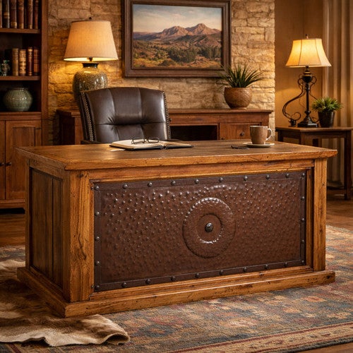 Sun City Reclaimed wood Desk with Iron Panel