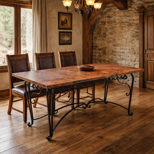 Del City Iron Dining Table with Copper Top
