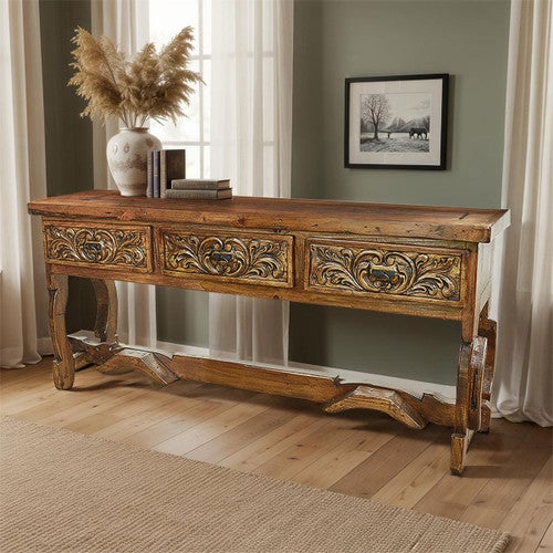 Yosemite Carved Console Table with Yoke Base