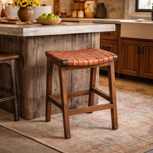 Tupelo Braided Leather Barstool - Natural