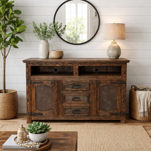 Sherwood Solid Wood TV Dresser with Copper Panels